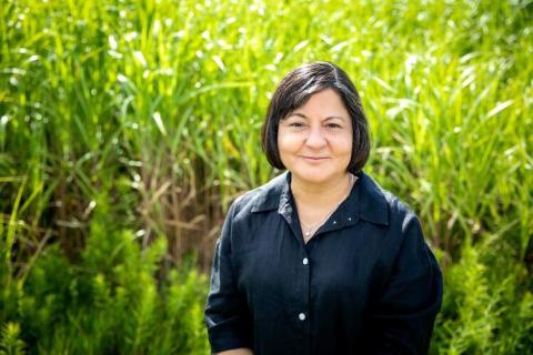 madhu khanna smiling for a photo in the middle of tall grasses